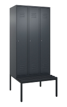 C+P Spind Classic PLUS 0800507-20f mit Trennwand +Sitzbank 2 Abt.300mm Zylinderschloss (HxBxT) 2120x600x815mm k7016/7035