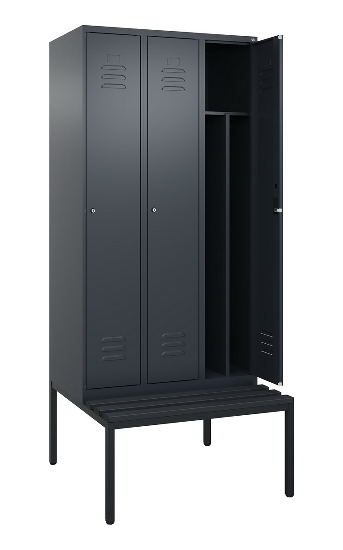 C+P Spind Classic PLUS 0800507-20f mit Trennwand +Sitzbank 2 Abt.300mm Zylinderschloss (HxBxT) 2120x600x815mm k7016/7035