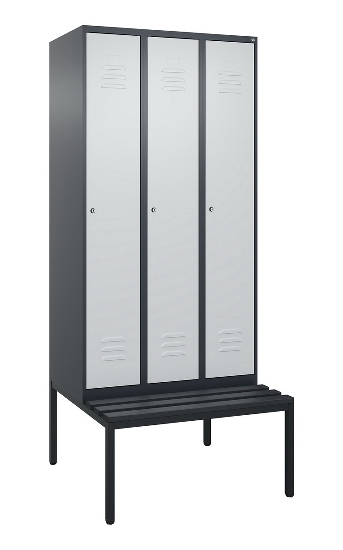C+P Spind Classic PLUS 0800507-20f mit Trennwand +Sitzbank 2 Abt.300mm Zylinderschloss (HxBxT) 2120x600x815mm k7016/7035