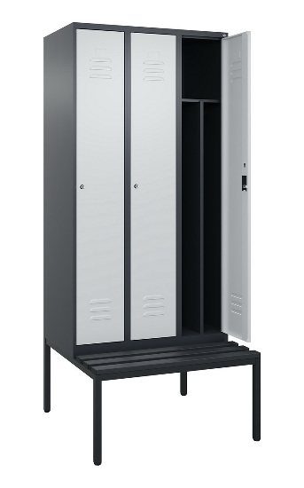C+P Spind Classic PLUS 0800507-20f mit Trennwand +Sitzbank 2 Abt.300mm Zylinderschloss (HxBxT) 2120x600x815mm k7016/7035
