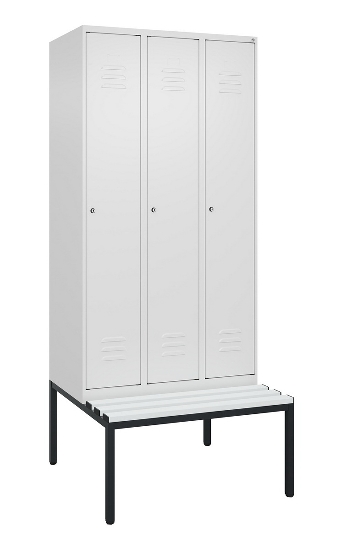 C+P Spind Classic PLUS 0800507-20f mit Trennwand +Sitzbank 2 Abt.300mm Zylinderschloss (HxBxT) 2120x600x815mm k7016/7035