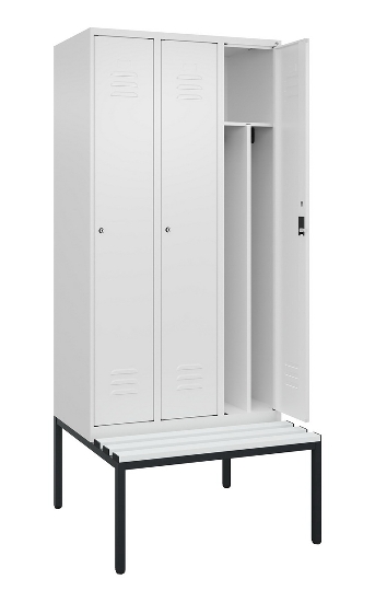 C+P Spind Classic PLUS 0800507-20f mit Trennwand +Sitzbank 2 Abt.300mm Zylinderschloss (HxBxT) 2120x600x815mm k7016/7035