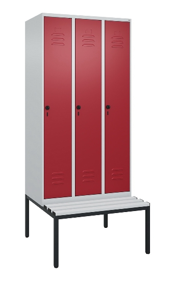 C+P Spind Classic PLUS 0800507-20f mit Trennwand +Sitzbank 2 Abt.300mm Zylinderschloss (HxBxT) 2120x600x815mm k7016/7035
