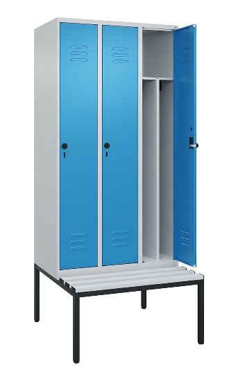 C+P Spind Classic PLUS 0800507-20f mit Trennwand +Sitzbank 2 Abt.300mm Zylinderschloss (HxBxT) 2120x600x815mm k7016/7035