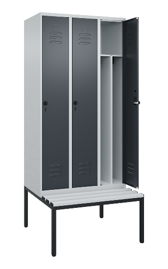 C+P Spind Classic PLUS 0800507-20f mit Trennwand +Sitzbank 2 Abt.300mm Zylinderschloss (HxBxT) 2120x600x815mm k7016/7035