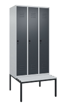 C+P Spind Classic PLUS 0800507-20f mit Trennwand +Sitzbank 2 Abt.300mm Zylinderschloss (HxBxT) 2120x600x815mm k7016/7035