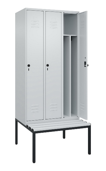C+P Spind Classic PLUS 0800507-20f mit Trennwand +Sitzbank 2 Abt.300mm Zylinderschloss (HxBxT) 2120x600x815mm k7016/7035
