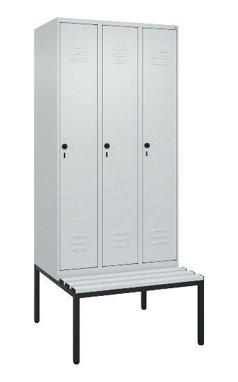 C+P Spind Classic PLUS 0800507-20f mit Trennwand +Sitzbank 2 Abt.300mm Zylinderschloss (HxBxT) 2120x600x815mm k7016/7035