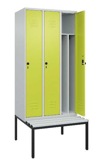 C+P Spind Classic PLUS 0800507-20f mit Trennwand +Sitzbank 2 Abt.300mm Zylinderschloss (HxBxT) 2120x600x815mm k7016/7035