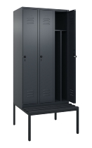 C+P Spind Classic PLUS 0800507-20f mit Trennwand +Sitzbank 2 Abt.300mm Zylinderschloss (HxBxT) 2120x600x815mm k7016/7035