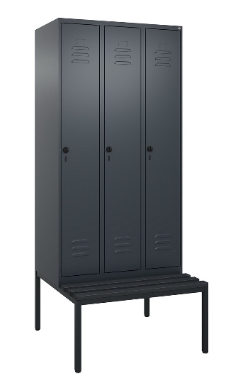 C+P Spind Classic PLUS 0800507-20f mit Trennwand +Sitzbank 2 Abt.300mm Zylinderschloss (HxBxT) 2120x600x815mm k7016/7035