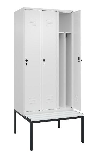 C+P Spind Classic PLUS 0800507-20f mit Trennwand +Sitzbank 2 Abt.300mm Zylinderschloss (HxBxT) 2120x600x815mm k7016/7035