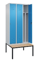 C+P Spind Classic PLUS 0800507-20f mit Trennwand +Sitzbank 2 Abt.300mm Drehriegel (HxBxT) 2120x600x815mm 7035/0024