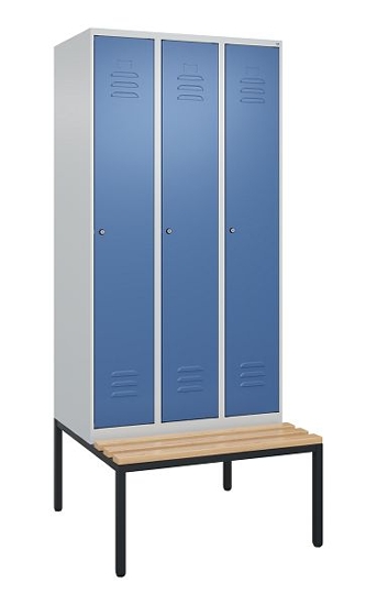 C+P Spind Classic PLUS 0800507-20f mit Trennwand +Sitzbank 2 Abt.300mm Drehriegel (HxBxT) 2120x600x815mm 7035/0024