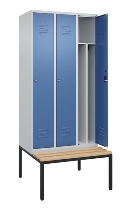 C+P Spind Classic PLUS 0800507-20f mit Trennwand +Sitzbank 2 Abt.300mm Drehriegel (HxBxT) 2120x600x815mm 7035/0024