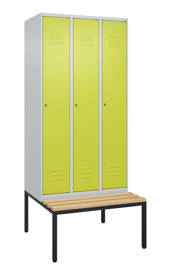 C+P Spind Classic PLUS 0800507-20f mit Trennwand +Sitzbank 2 Abt.300mm Drehriegel (HxBxT) 2120x600x815mm 7035/0024