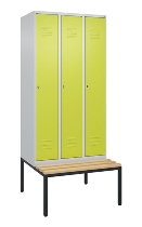C+P Spind Classic PLUS 0800507-20f mit Trennwand +Sitzbank 2 Abt.300mm Drehriegel (HxBxT) 2120x600x815mm 7035/0024
