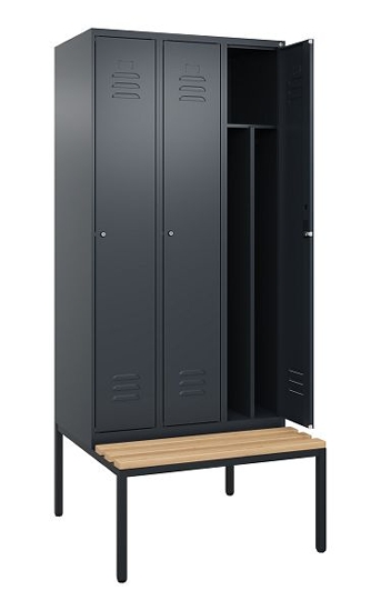 C+P Spind Classic PLUS 0800507-20f mit Trennwand +Sitzbank 2 Abt.300mm Drehriegel (HxBxT) 2120x600x815mm 7035/0024