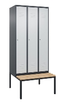 C+P Spind Classic PLUS 0800507-20f mit Trennwand +Sitzbank 2 Abt.300mm Drehriegel (HxBxT) 2120x600x815mm 7035/0024