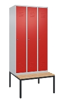 C+P Spind Classic PLUS 0800507-20f mit Trennwand +Sitzbank 2 Abt.300mm Drehriegel (HxBxT) 2120x600x815mm 7035/0024