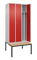 C+P Spind Classic PLUS 0800507-20f mit Trennwand +Sitzbank 2 Abt.300mm Drehriegel (HxBxT) 2120x600x815mm 7035/0024