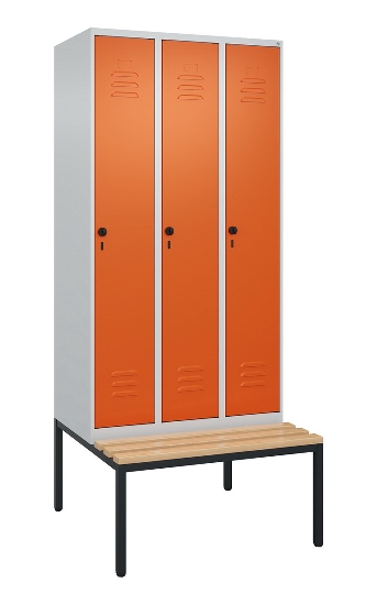 C+P Spind Classic PLUS 0800507-20f mit Trennwand +Sitzbank 2 Abt.300mm Drehriegel (HxBxT) 2120x600x815mm 7035/0024