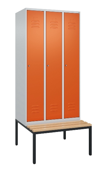 C+P Spind Classic PLUS 0800507-20f mit Trennwand +Sitzbank 2 Abt.300mm Drehriegel (HxBxT) 2120x600x815mm 7035/0024