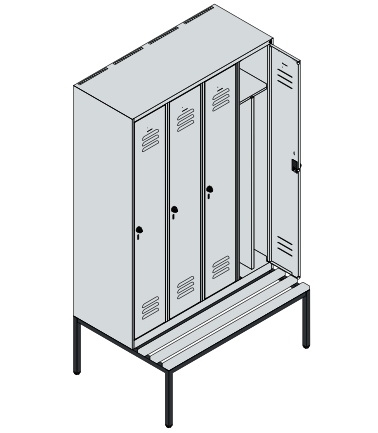 C+P Spind Classic PLUS 0800507-20f mit Trennwand +Sitzbank 2 Abt.300mm Drehriegel (HxBxT) 2120x600x815mm 7035/0024
