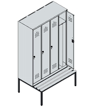C+P Spind Classic PLUS 0800507-20f mit Trennwand +Sitzbank 2 Abt.300mm Drehriegel (HxBxT) 2120x600x815mm 7035/0024