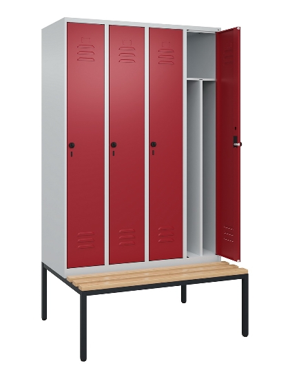 C+P Spind Classic PLUS 0800507-20f mit Trennwand +Sitzbank 2 Abt.300mm Drehriegel (HxBxT) 2120x600x815mm 7035/0024