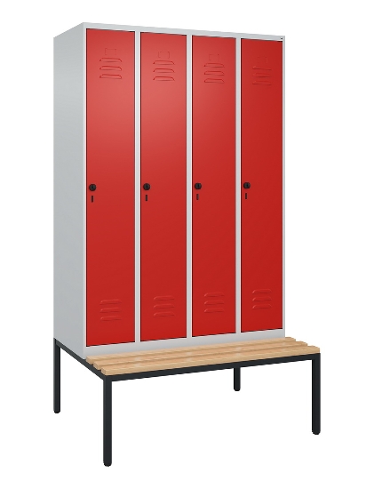 C+P Spind Classic PLUS 0800507-20f mit Trennwand +Sitzbank 2 Abt.300mm Drehriegel (HxBxT) 2120x600x815mm 7035/0024