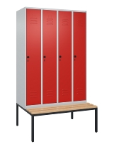 C+P Spind Classic PLUS 0800507-20f mit Trennwand +Sitzbank 2 Abt.300mm Drehriegel (HxBxT) 2120x600x815mm 7035/0024