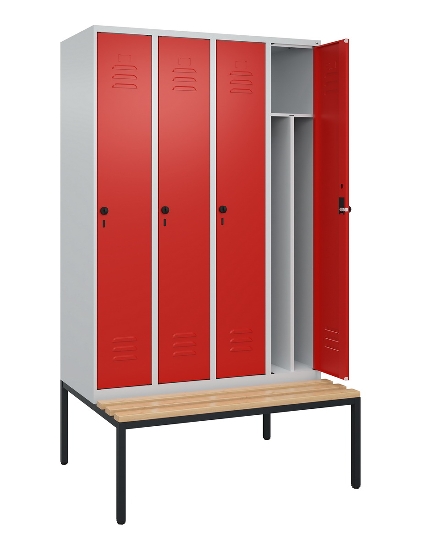 C+P Spind Classic PLUS 0800507-20f mit Trennwand +Sitzbank 2 Abt.300mm Drehriegel (HxBxT) 2120x600x815mm 7035/0024