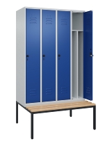 C+P Spind Classic PLUS 0800507-20f mit Trennwand +Sitzbank 2 Abt.300mm Drehriegel (HxBxT) 2120x600x815mm 7035/0024