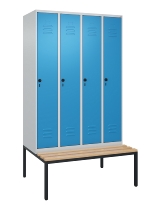C+P Spind Classic PLUS 0800507-20f mit Trennwand +Sitzbank 2 Abt.300mm Drehriegel (HxBxT) 2120x600x815mm 7035/0024