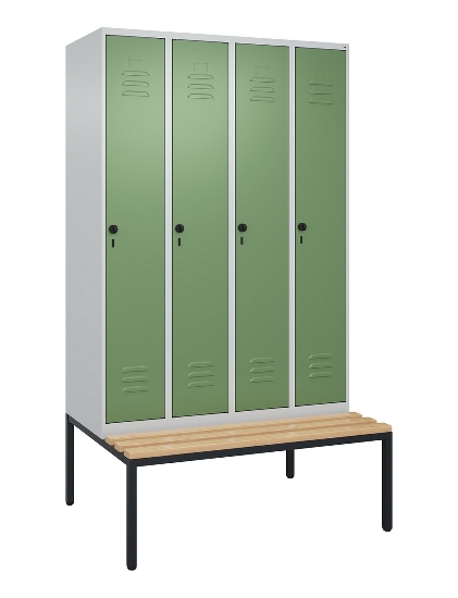 C+P Spind Classic PLUS 0800507-20f mit Trennwand +Sitzbank 2 Abt.300mm Drehriegel (HxBxT) 2120x600x815mm 7035/0024