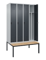 C+P Spind Classic PLUS 0800507-20f mit Trennwand +Sitzbank 2 Abt.300mm Drehriegel (HxBxT) 2120x600x815mm 7035/0024