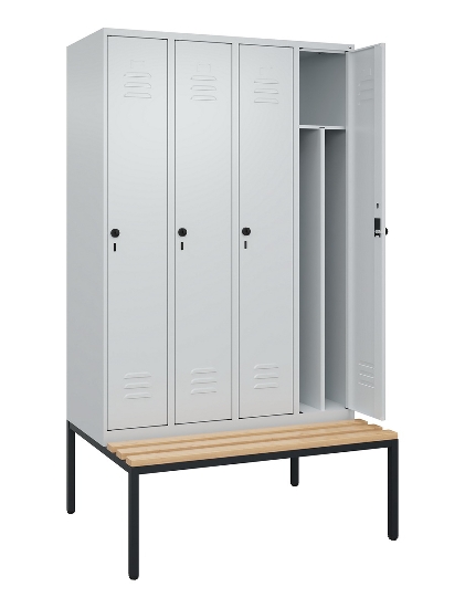C+P Spind Classic PLUS 0800507-20f mit Trennwand +Sitzbank 2 Abt.300mm Drehriegel (HxBxT) 2120x600x815mm 7035/0024