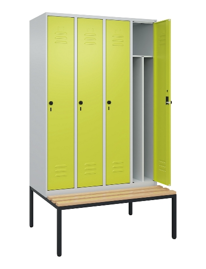 C+P Spind Classic PLUS 0800507-20f mit Trennwand +Sitzbank 2 Abt.300mm Drehriegel (HxBxT) 2120x600x815mm 7035/0024