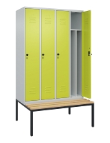 C+P Spind Classic PLUS 0800507-20f mit Trennwand +Sitzbank 2 Abt.300mm Drehriegel (HxBxT) 2120x600x815mm 7035/0024