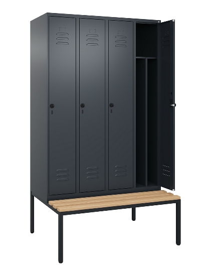 C+P Spind Classic PLUS 0800507-20f mit Trennwand +Sitzbank 2 Abt.300mm Drehriegel (HxBxT) 2120x600x815mm 7035/0024