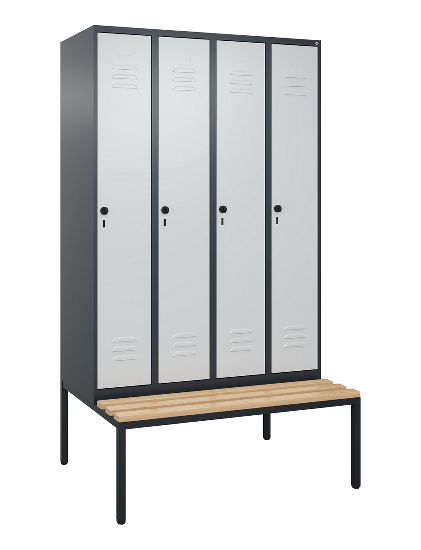 C+P Spind Classic PLUS 0800507-20f mit Trennwand +Sitzbank 2 Abt.300mm Drehriegel (HxBxT) 2120x600x815mm 7035/0024