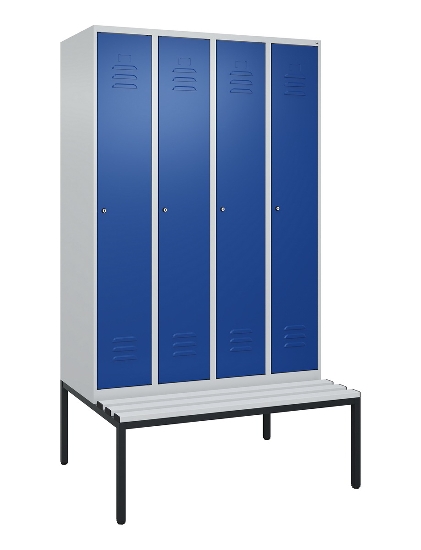 C+P Spind Classic PLUS 0800507-20f mit Trennwand +Sitzbank 2 Abt.300mm Zylinderschloss (HxBxT) 2120x600x815mm k7016/7035