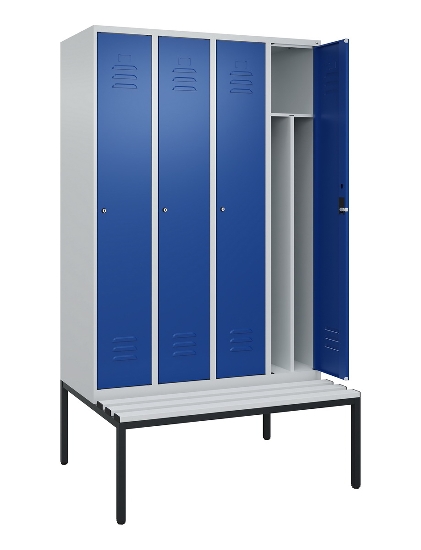 C+P Spind Classic PLUS 0800507-20f mit Trennwand +Sitzbank 2 Abt.300mm Zylinderschloss (HxBxT) 2120x600x815mm k7016/7035