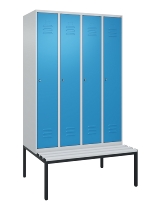 C+P Spind Classic PLUS 0800507-20f mit Trennwand +Sitzbank 2 Abt.300mm Zylinderschloss (HxBxT) 2120x600x815mm k7016/7035