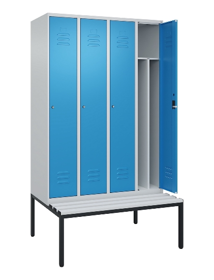 C+P Spind Classic PLUS 0800507-20f mit Trennwand +Sitzbank 2 Abt.300mm Zylinderschloss (HxBxT) 2120x600x815mm k7016/7035
