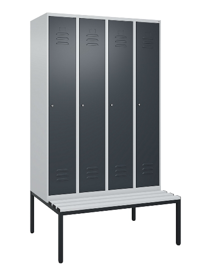 C+P Spind Classic PLUS 0800507-20f mit Trennwand +Sitzbank 2 Abt.300mm Zylinderschloss (HxBxT) 2120x600x815mm k7016/7035