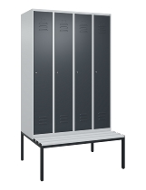 C+P Spind Classic PLUS 0800507-20f mit Trennwand +Sitzbank 2 Abt.300mm Zylinderschloss (HxBxT) 2120x600x815mm k7016/7035
