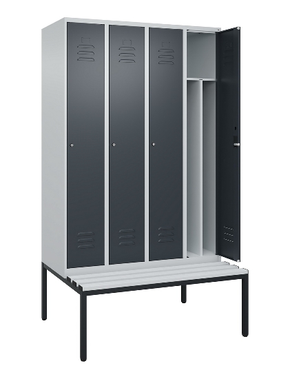 C+P Spind Classic PLUS 0800507-20f mit Trennwand +Sitzbank 2 Abt.300mm Zylinderschloss (HxBxT) 2120x600x815mm k7016/7035