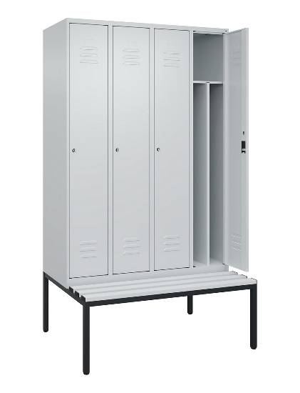 C+P Spind Classic PLUS 0800507-20f mit Trennwand +Sitzbank 2 Abt.300mm Zylinderschloss (HxBxT) 2120x600x815mm k7016/7035
